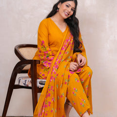Pink yellow floral straight kurta set Jonaya