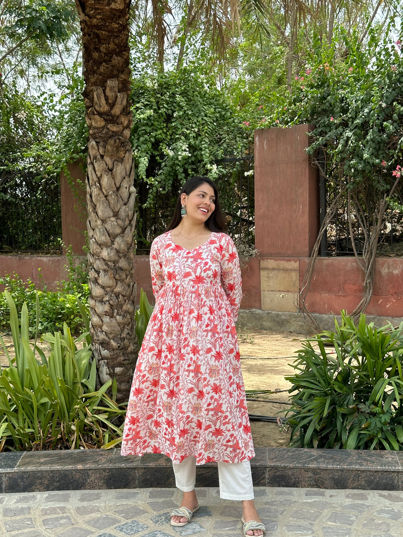 Orange floral printed kameez - Jonaya