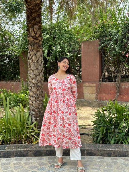 Orange floral printed kameez - Jonaya