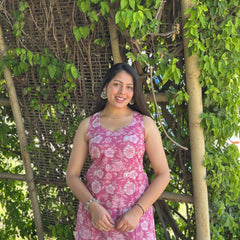 Pink white floral straight kameez - Jonaya