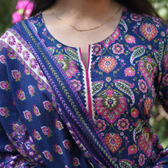 Blue pink floral straight suit set - Jonaya