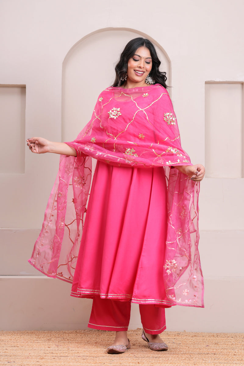 Peach Gotta patti heavy flare suit set Jonaya