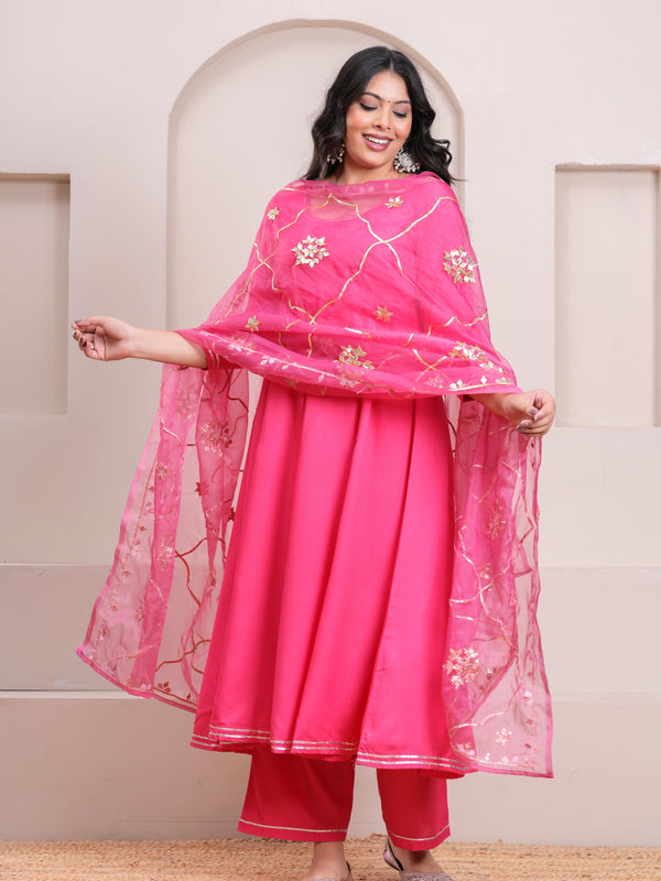 Peach Gotta Patti Heavy Flare Suit Set - Jonaya