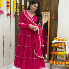 Pink Polki full tier Anarkali set