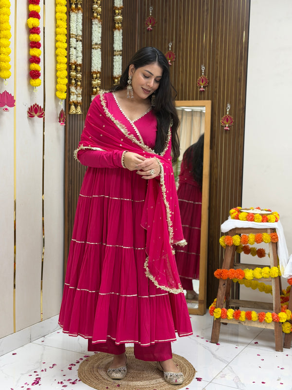 Pink Polki full tier Anarkali set
