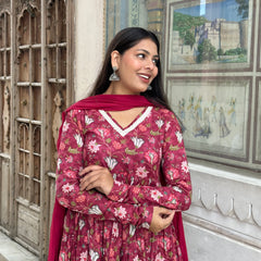 Rosewood Anarkali lace suit set - Jonaya
