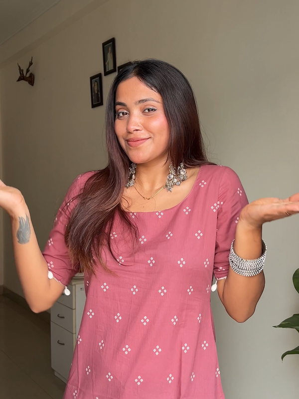Pink Bhandej Shells Cotton Straight Kurti - Jonaya