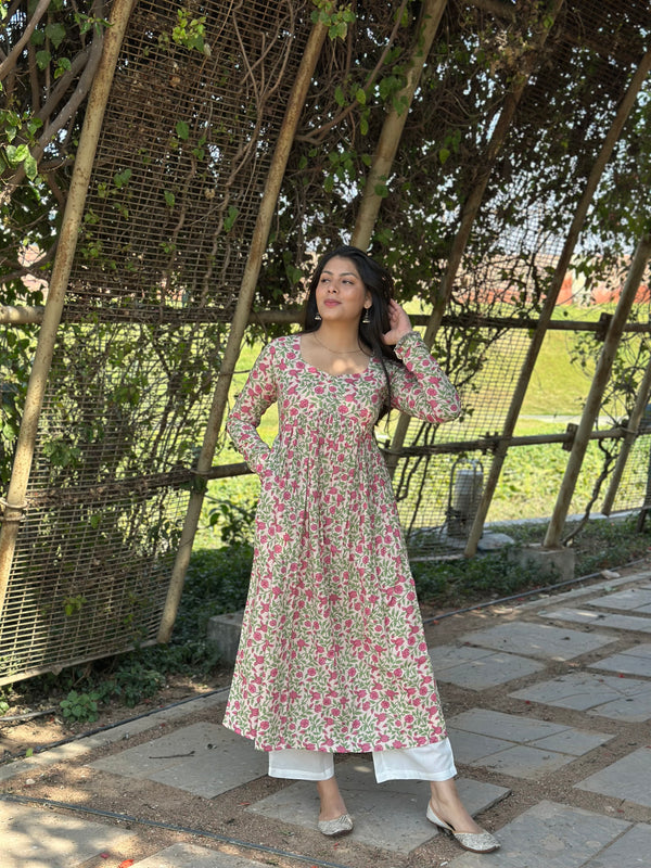 Pink Garden Alia Cut Flared Kameez - Jonaya