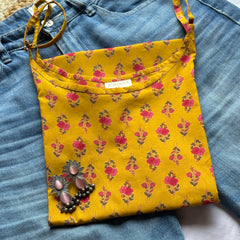 Yellow lily strap kurti - Jonaya