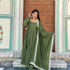 Pure Mul Cotton Mehndi suit set - Jonaya