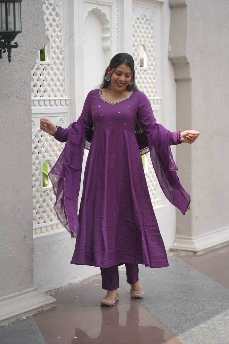 Purple bloom Anarkali set Jonaya