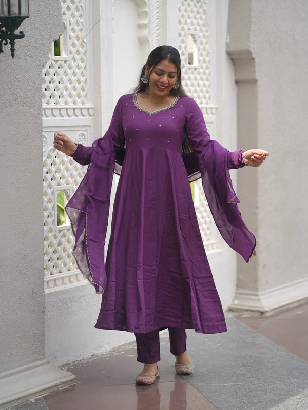 Purple bloom Anarkali set - Jonaya