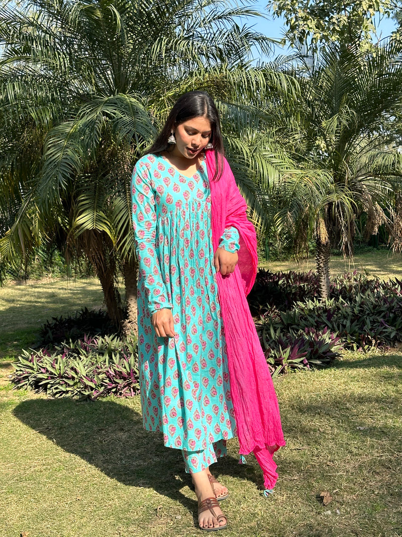 Pink Blue mohini suit set - Jonaya
