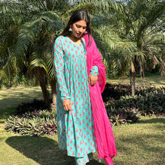 Pink Blue mohini suit set - Jonaya
