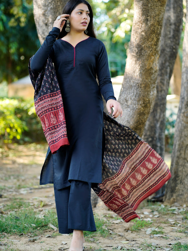 Solid black Straight Suit Set - Jonaya