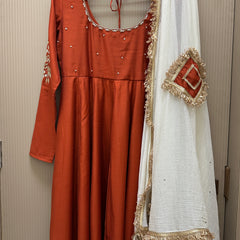 Rust Orange Hand embroidered Lux Anarkali Jonaya