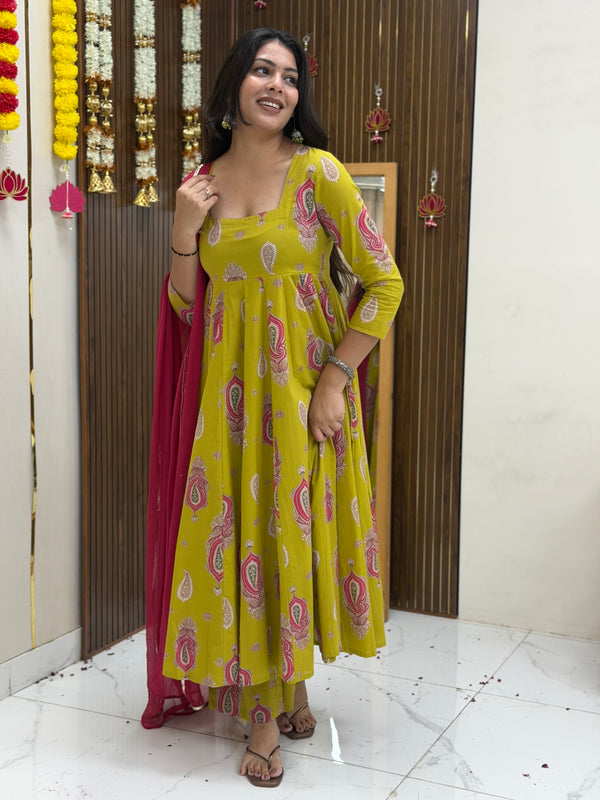 Parrot paisley festive Anarkali set Jonaya