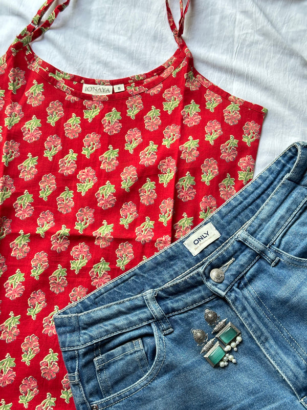 Fool Patti Strap Kurti - Jonaya