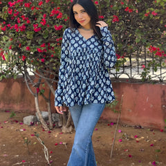 Blue lotus full sleeves peplum top - Jonaya