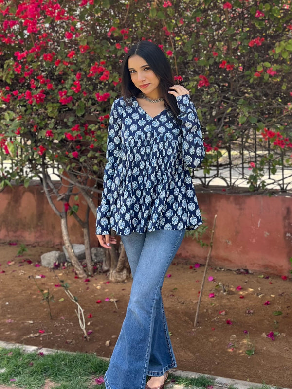 Blue Lotus Full Sleeves Peplum Top - Jonaya