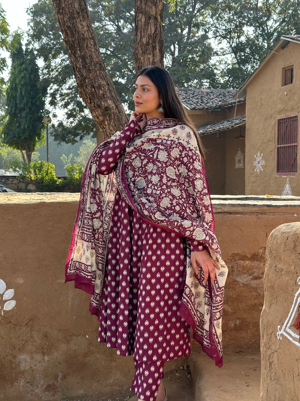 Wine 3 Piece Suit Set - Jonaya