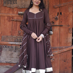 Brown Solid flare Anarkali set Jonaya