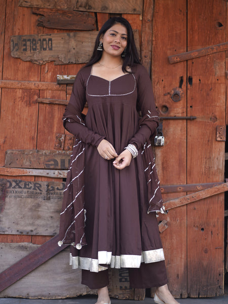 Brown Solid flare Anarkali set Jonaya