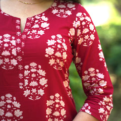 Red block floral straight suit set - Jonaya