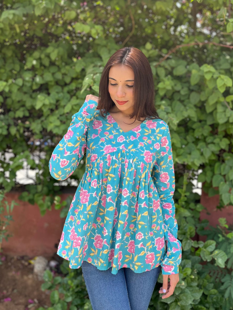 Sky blush full sleeves peplum top - Jonaya