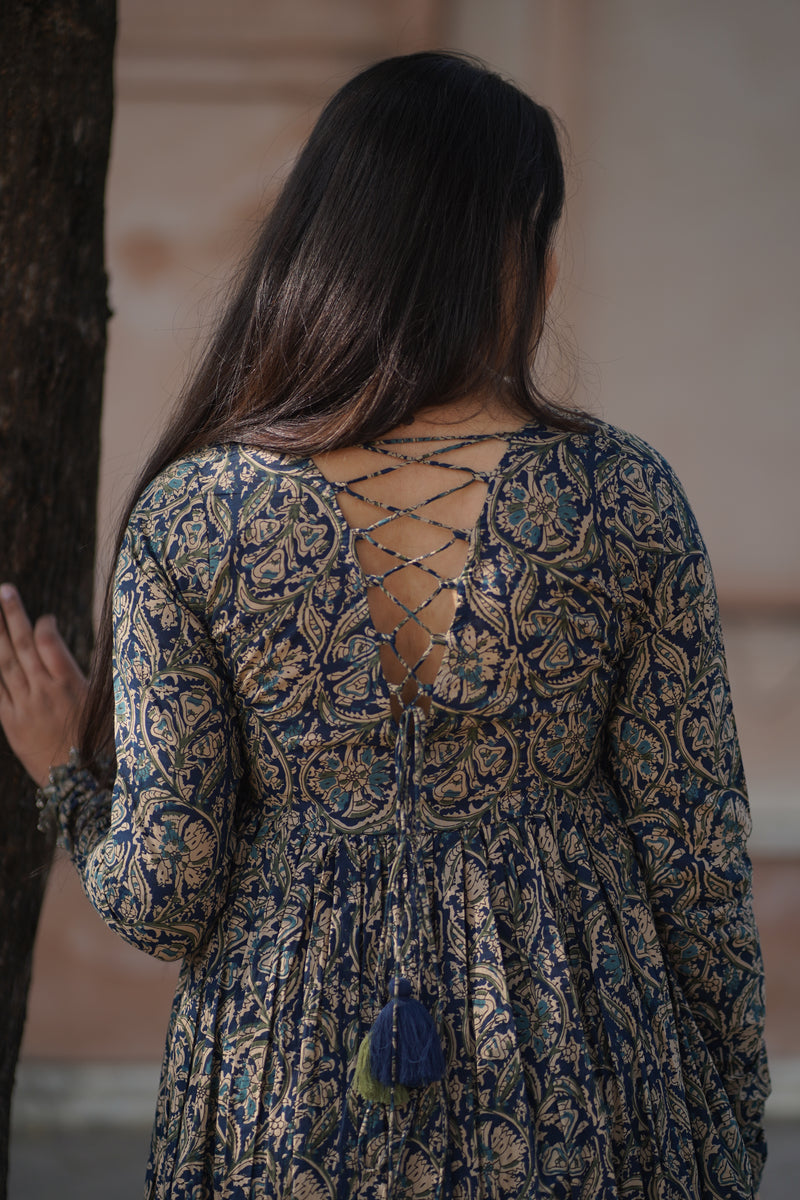 Blue kalamkari anarkali suit set