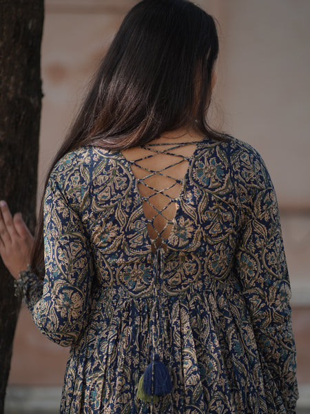 Blue kalamkari anarkali suit set