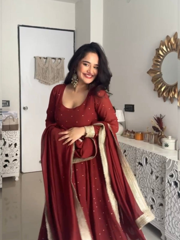 Burnt orange Pure Georgette Anarkali set - Jonaya