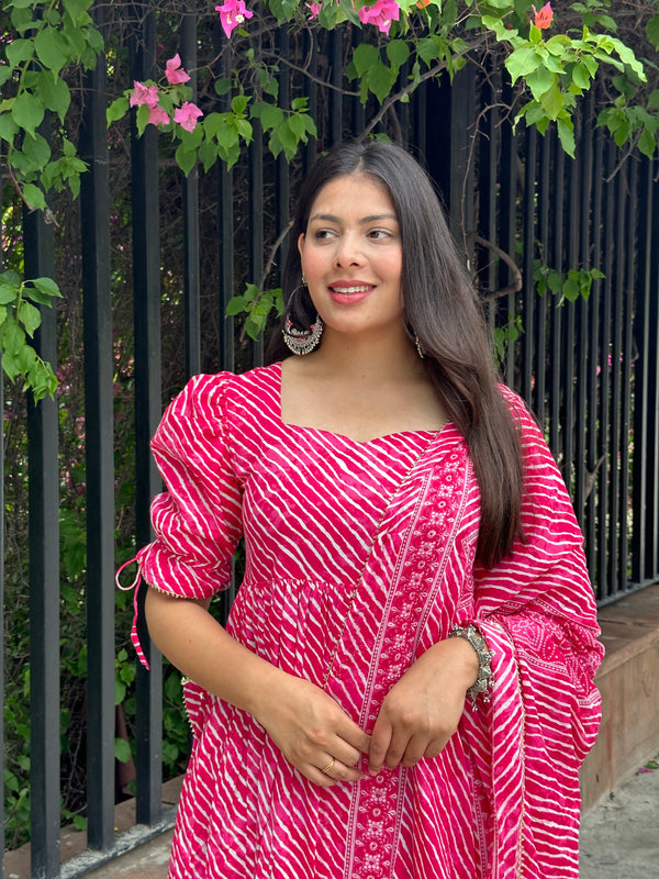 Pink Laheriya Gher Suit Set - Jonaya
