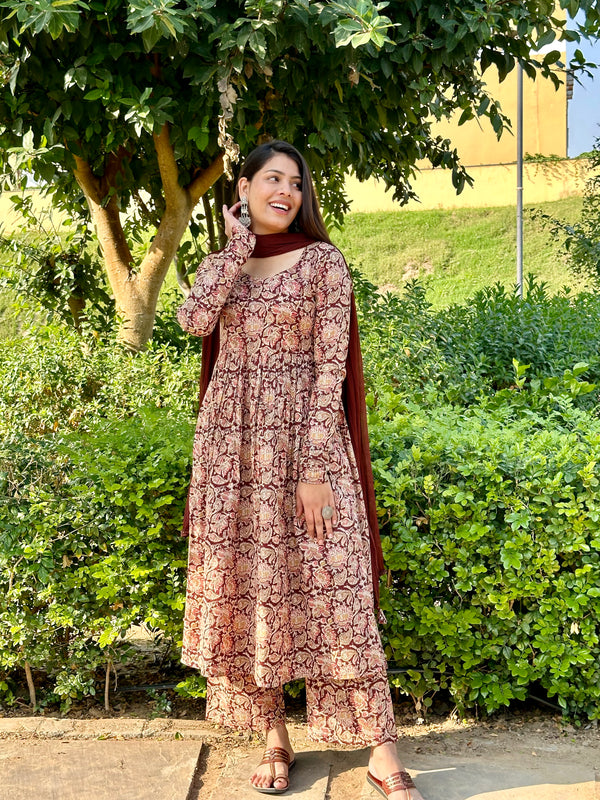 Kalamkari Anarkali Suit Set - Jonaya
