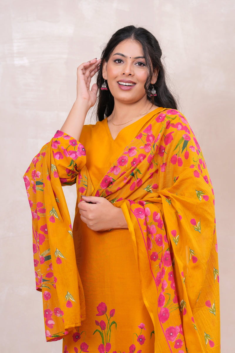 Pink yellow floral straight kurta set Jonaya