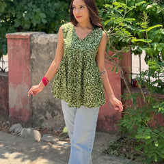Kaccha mango cut sleeves Peplum top - Jonaya