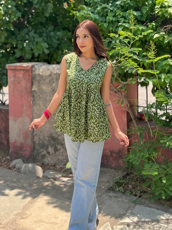 Kaccha Mango Cut Sleeves Peplum Top - Jonaya