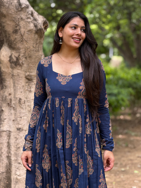 Navy beige boota kameez
