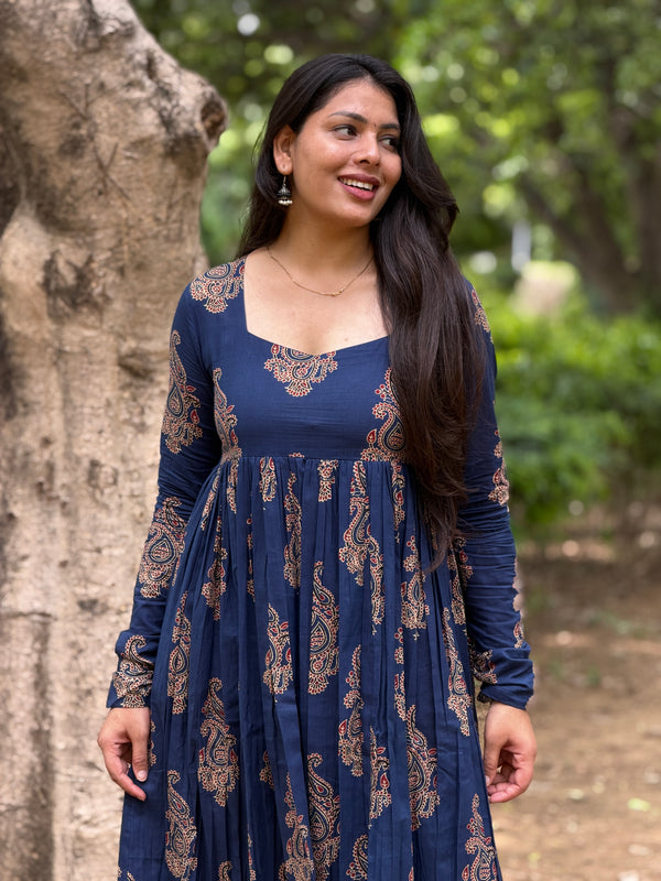 Navy beige boota kameez