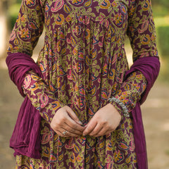 Wine printed floral suit set - Jonaya