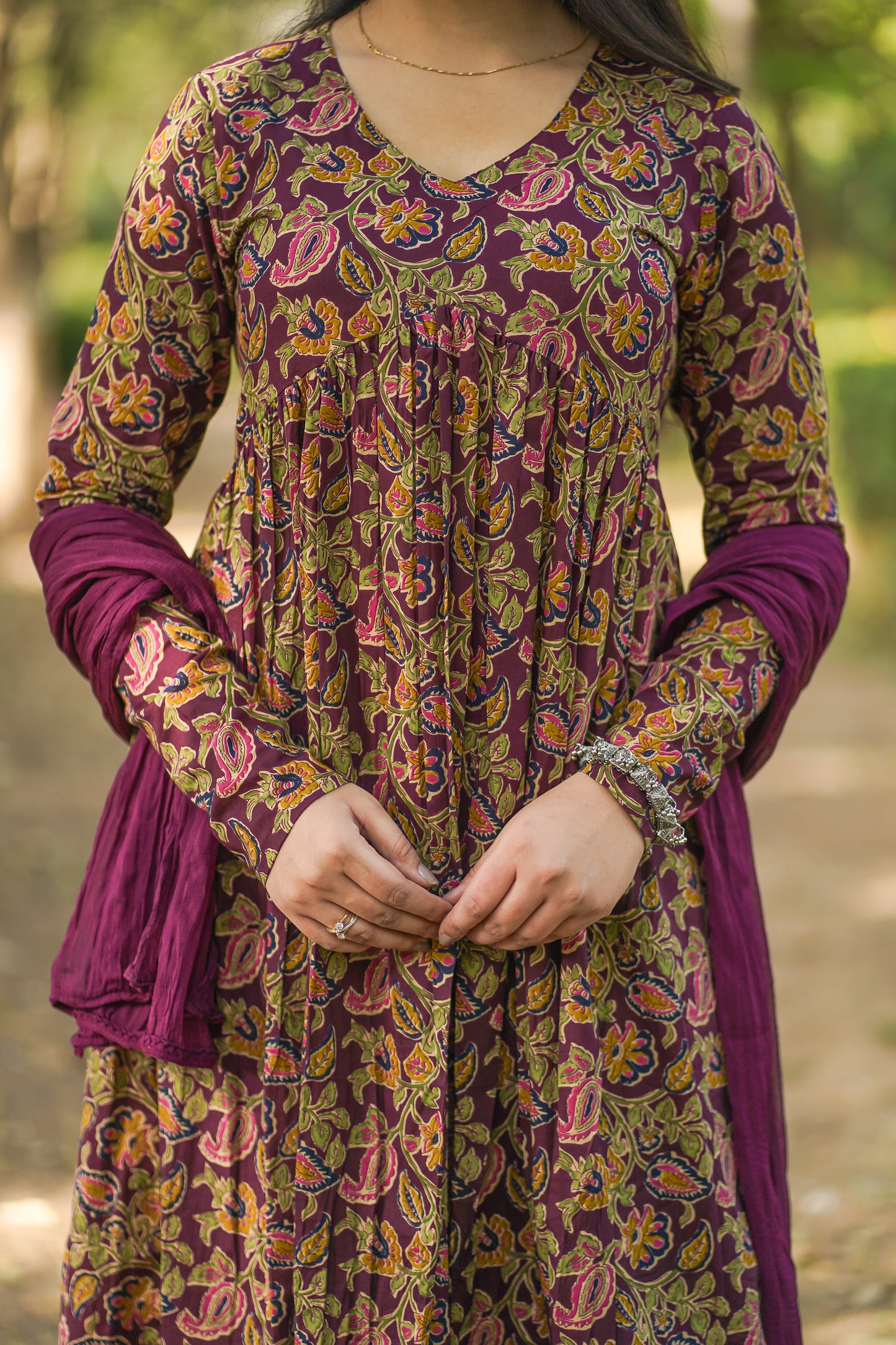 Wine printed floral suit set