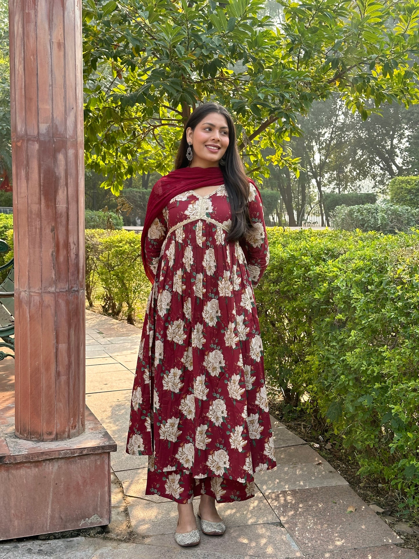 Maroon beige bliss cotton suit set