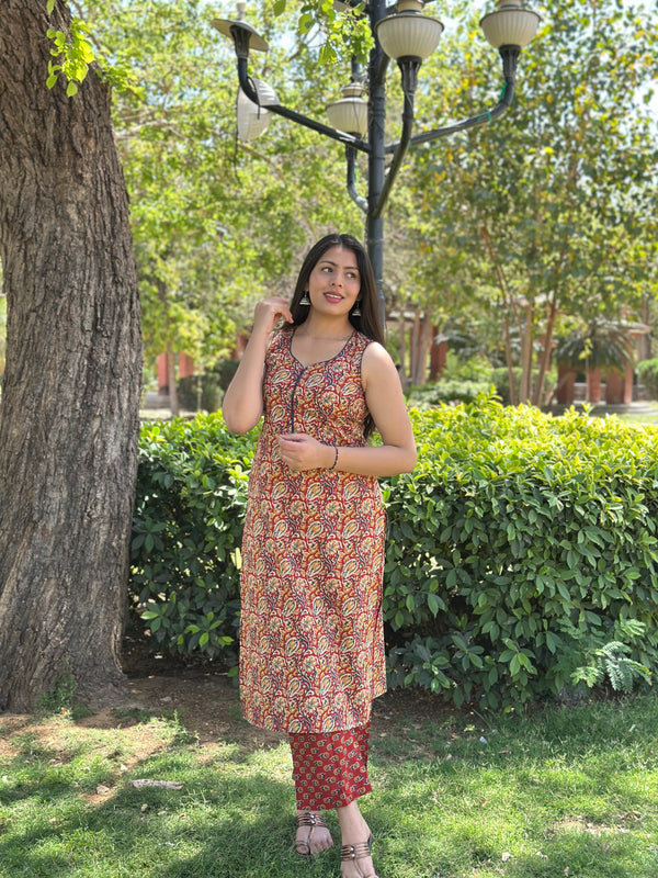 Red Kalamkari Dori Co-ord Set - Jonaya