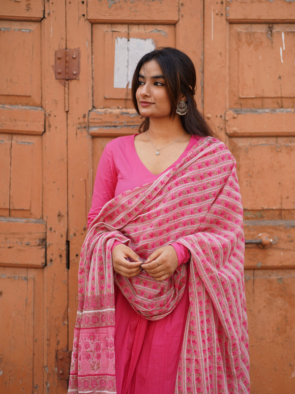 Pink Solid Alia Cut Suit Set - Jonaya