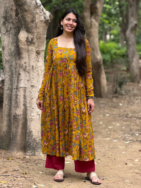Red mustard garden kameez Jonaya