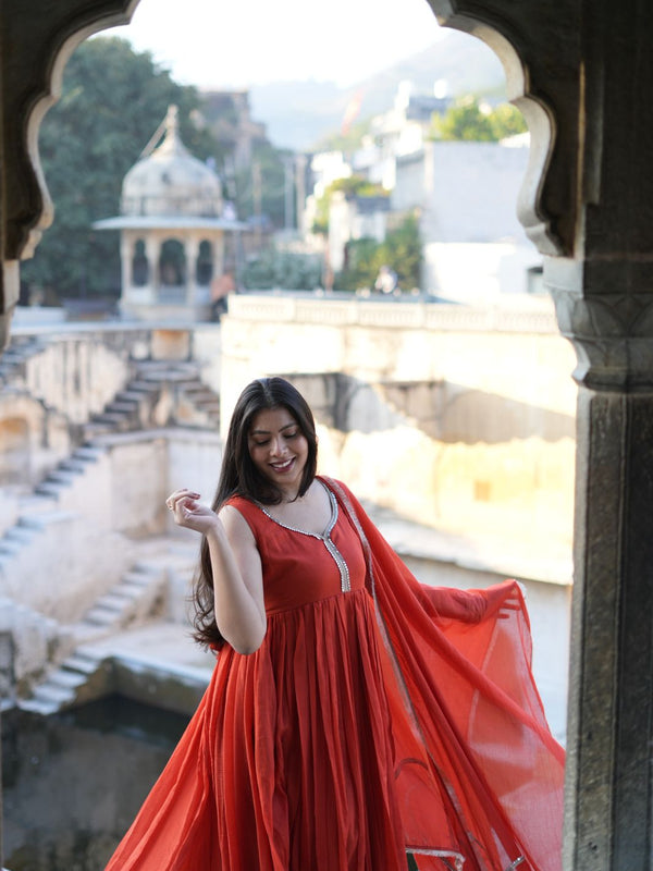 Jharoka Orange Pure Mul Anarkali set