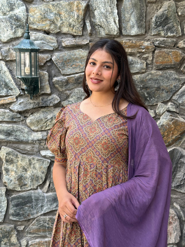 Lavender Beige Flare Suit Set - Jonaya