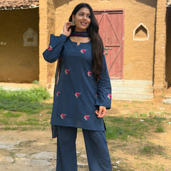 Dusky Indigo Embroidered coord set Jonaya