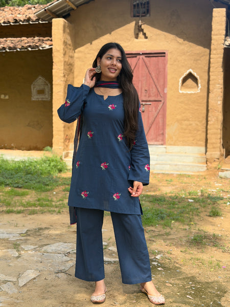 Dusky Indigo Embroidered coord set Jonaya