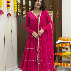 Pink Polki full tier Anarkali set